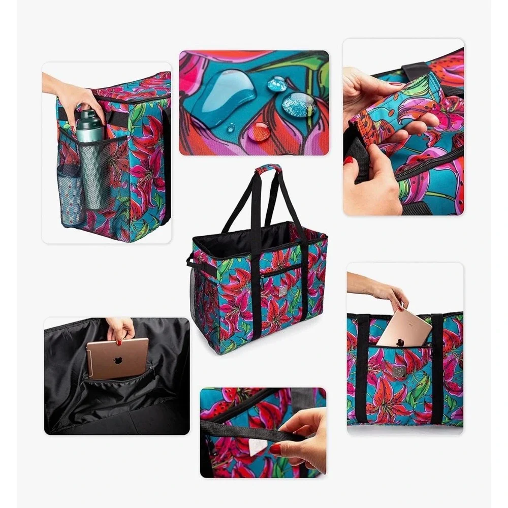 B&C Floral Extra‎ Large Utility Tote Bag Zippered Grocery Beach Travel Bag 24in